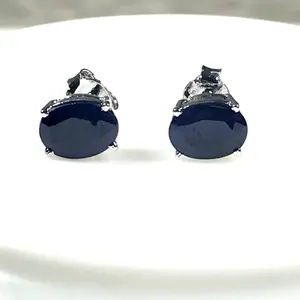 BLUE SAPPHIRE STUD Earrings , Throat chakra gems-Sapphire earrings, September birthdays Anniversary gifts for her.