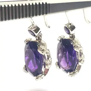 AMETHYST DANGLE SILVER Earrings, Purple Amethyst, Wired earrings ,Hook earrings , Amethyst Oval, Valentine's Christmas Gift.