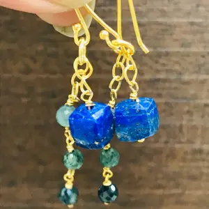 Lapis lazuli-Sapphire Beads EARRINGS,Birthday gifts,Handmade Earrings, Gift for Her