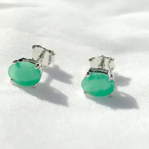 NATURAL EMERALD STUD Earring , Emerald Stud Earrings, Green Gemstone Posts, May Birthstone: Sterling Silver stud earrings, mothers gift