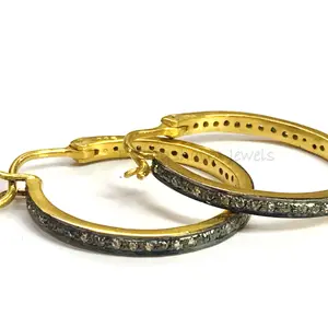 HOOP DIAMONDS EARRINGS ,sterling silver,Diamond dangle earrings,Anniversary Gift,diamond antique earring,Fine jewelry,April Gemstone