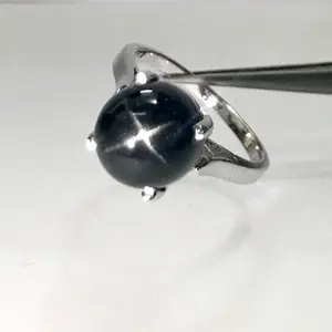 BLACK STAR CABOCHON  925 silver ring ,  Star diopside ,9 mm round , Black gemstone,Unisex ring