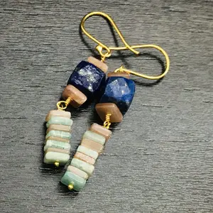 MOONSTONE, LAPIS LAZULI -Amazonite chips Dangle Earrings,Handmade Jewelry , Valentine Gift For Her.