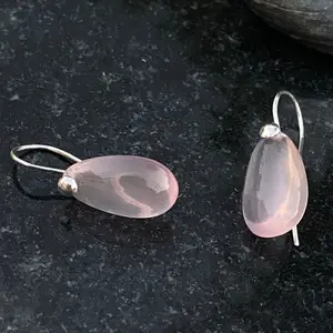 Pink Rose Quartz Drop Earrings, Pink Gemstone Teardrops Earrings ,Pink Quartz Dangle Earrings,925 sterling silver Earrings.