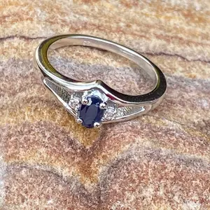 SAPPHIRE WEDDING BAND Studded with natural Diamonds,Dainty Ring,September Birthstone, precious Gemstone,Promise Gift For her.