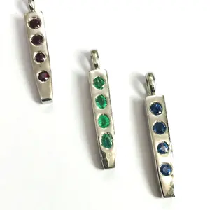 Precious Pendant EMERALD RUBY SAPPHIRE , Sterling silver ,Men n Women Jewelry ,Hand-Forged , High finished , Lovely Valentine Gift For her