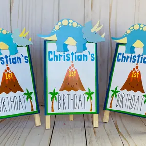 3 Handmade Birthday Party Signs, Centerpieces, Party Table Decor, Dinosaur Birthday Sign, first birthday decorations