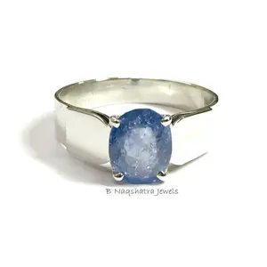 BLUE SAPPHIRE MEN  Engagement ring in Sterling silver ,Blue September Birthstone ,Unisex Ring ,Fine Jewelry , Gift For Him ...