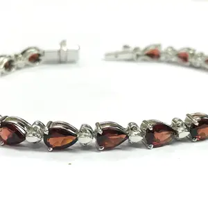 7.5 inches RED GARNET DIAMONDS Bracelets , 925 sterling silver,Pear shape ,Natural Garnet,Christmas gift ,Bridal Gift,Women Bracelets