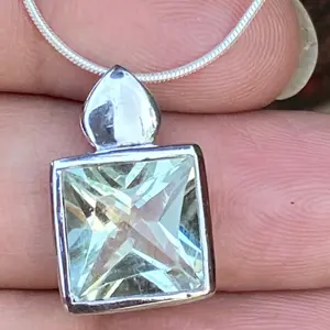 GREEN AMETHYST Necklace , parasiolite, Valentine's day-Gift For Her, Christmas gift , statement pendant