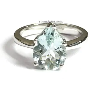 AQUAMARINE PROMISE Ring ,Pear Shape Natural Aquamarine ,March Birthstone, Valentine Gift for Her.