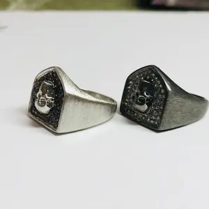 SKULL FACE DIAMONDS Men Ring , Unisex Ring , 925 Sterling Silver Vintage Black Color ring ,Natural diamonds, Fathers day gift