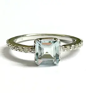 AQUAMARINE DIAMOND ENGAGEMENT Ring , March Birthstone, Aquamarine Ring ,Sterling Silver Ring,Promise Ring for Her