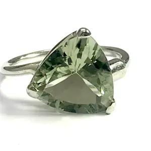 GREEN AMETHYST Sterling Silver Ring ,Prasiolite Trillionce ,Green Quartz ,February Birthstone ,Unisex ring ,Gift for her