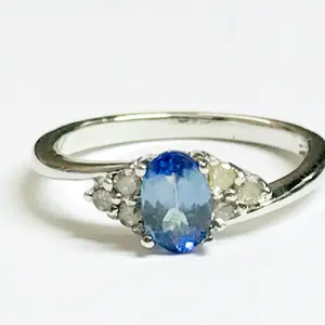 NATURAL TANZANITE DIAMONDS Ring in 925 Sterling Silver , December Tanzanite , Diamonds Cluster , Engagement Ring ,Gift for Her...