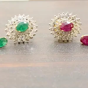 RUBY EMERALD DIAMONDS Changeable Halo Stud Earrings , Hot and Lovely  stud earrings , gift for loved ones ,Wedding Bridal Jewellry