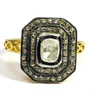 ROSE CUT DIAMONDS,Victorian style Ring, sterling silver,Polki Ring ,Pave Diamonds ,Cocktail Rings ...