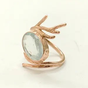 AQUAMARINE ROSE GOLD Ring , sterling silver aquamarine ring ,March birthstone , engagement ring , texture ring,natural aquamarine