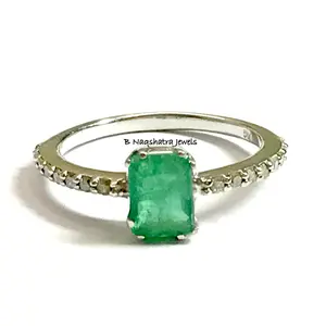 DAINTY EMERALD DIAMONDS Engagement Ring ,May birthstone ,Emerald Cut Octagon ,925 Silver emerald ring ,Emerald Jewelry ,Gift For Girlfriend