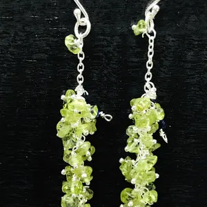 PERIDOT BEADS Dangle Earrings,August Gemstone,Gift For Her,Women Earrings,,Green Beads,Handmade jewelry.