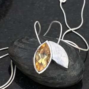 Madeira Citrine Pendant -Yellow Pendant-November Pendant-Large Natural Citrine Pendant-Gift for her