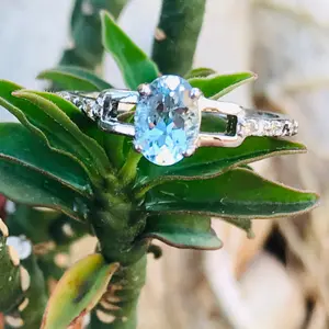 AAA Aquamarine Engagement ring, oval cut ,Sterling Silver ,March Birthstone Gemstone,Promise Ring for Her