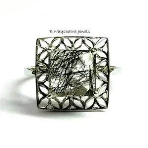 RUTILE TOURMALATED QUARTZ - 925 Sterling Silver Ring , Black Rutile ,Quartz Jewellery ,Best valentine Gift , Gemini & Taurus Gemstone