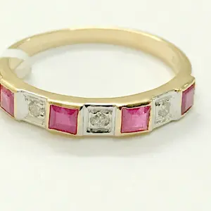 RUBY DIAMOND ETERNITY Band in 14K Gold , Red Ruby Square, Engagement Ring , July birthstone ,Gift for Her