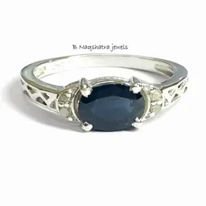 BLUE SAPPHIRE OVAL 925 sterling Silver Ring ,September Birthstone Ring, Blue Birthstone, Christmas Gift , Sapphire Engagement Ring....