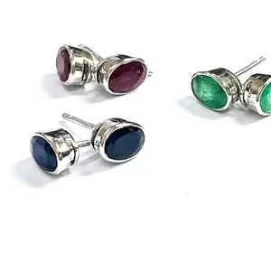 Natural EMERALD Earrings, Green Gemstone ,Ruby earrings , Sapphire earrings ,  Sterling Silver, Gift For Her
