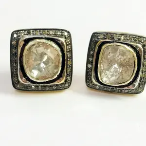 VINTAGE DIAMONDS STUD Earrings ,finest antique art,Rose cut round Diamonds,Antique Style