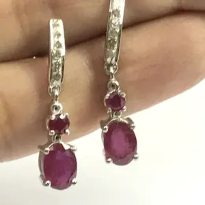 RUBY DIAMOND DANGLE Earrings ,Ruby Anniversary,Red Ruby Earrings,July Birthstone