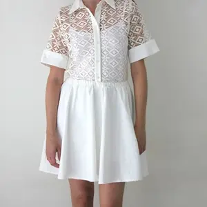 Short sleeve, sheer, mini Bridal dress