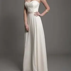 Strapless A line romantic off white bridal dress