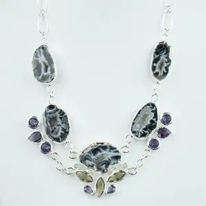 Gorgeous Black and silver chains Bib Necklaces