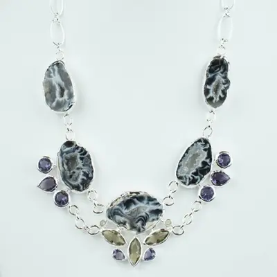 Gorgeous Black and silver chains Bib Necklaces