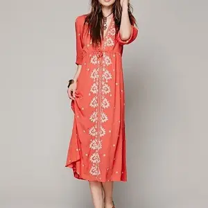 Red long boho dress/tunic