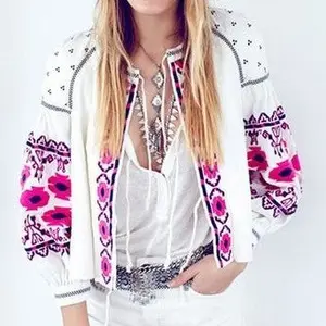 White & Pink Boho embroidered wide sleeve blouse/top
