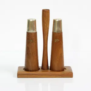 Vintage Teak Wood Salt & Pepper Shakers  Set Made in Japan 12 cm long
